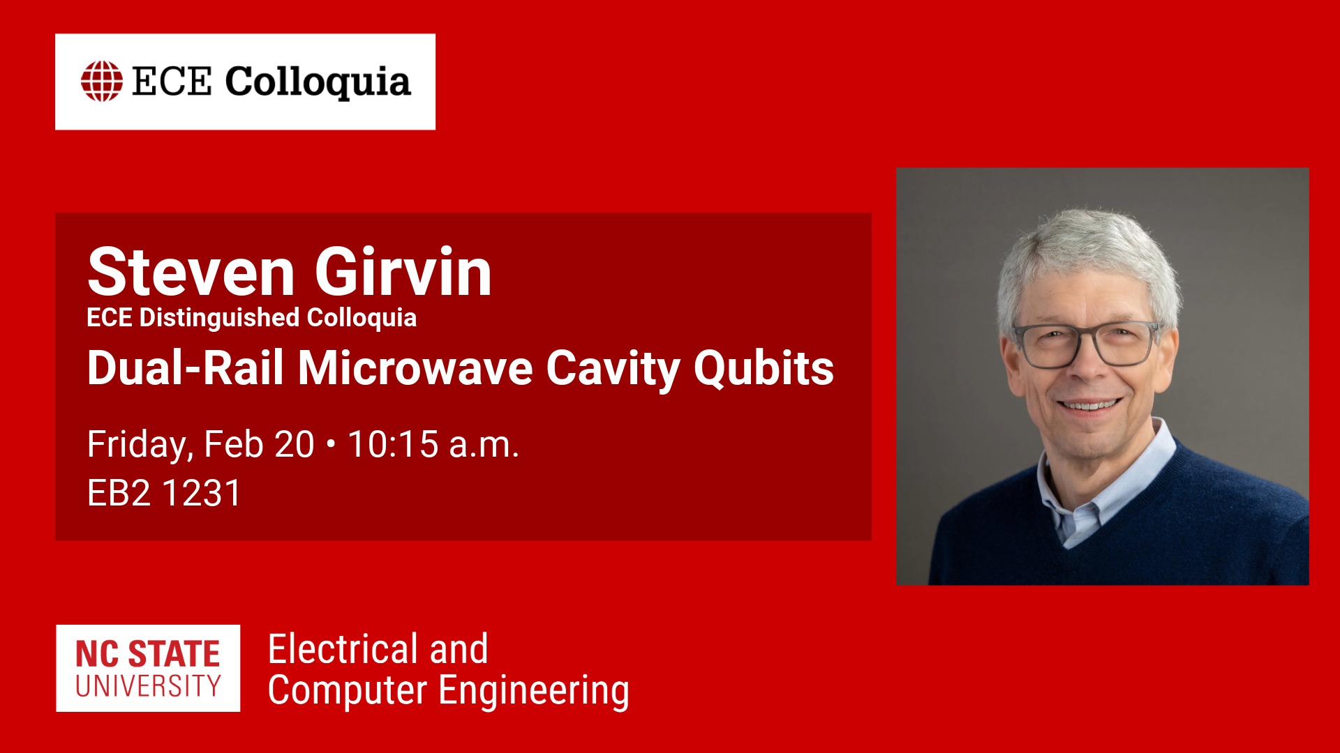 ECE Colloquia: Steven Girvin on Dual-Rail Microwave Cavity Qubits, NC State University, Feb 20, 10:15 a.m.