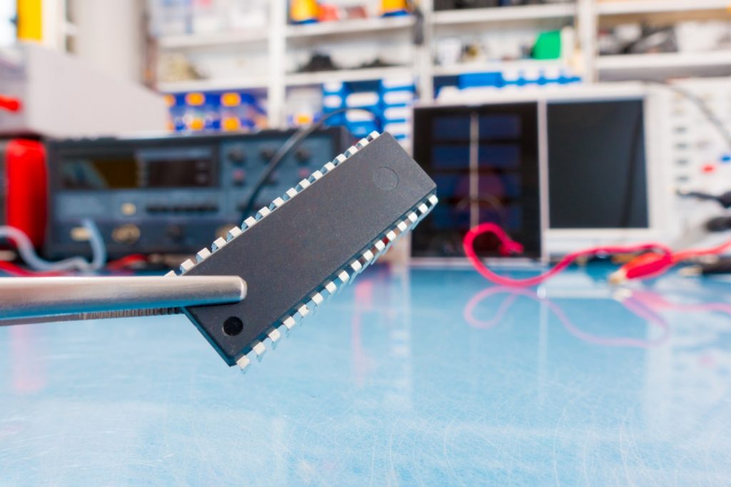 A close-up of a quantum computer chip